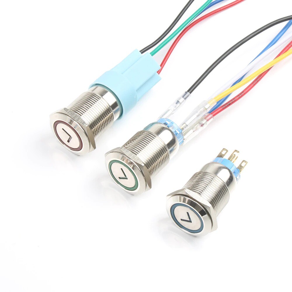 19mm Arrow L Type Momentary Push Button LED Latching Car Waterproof Illuminated
