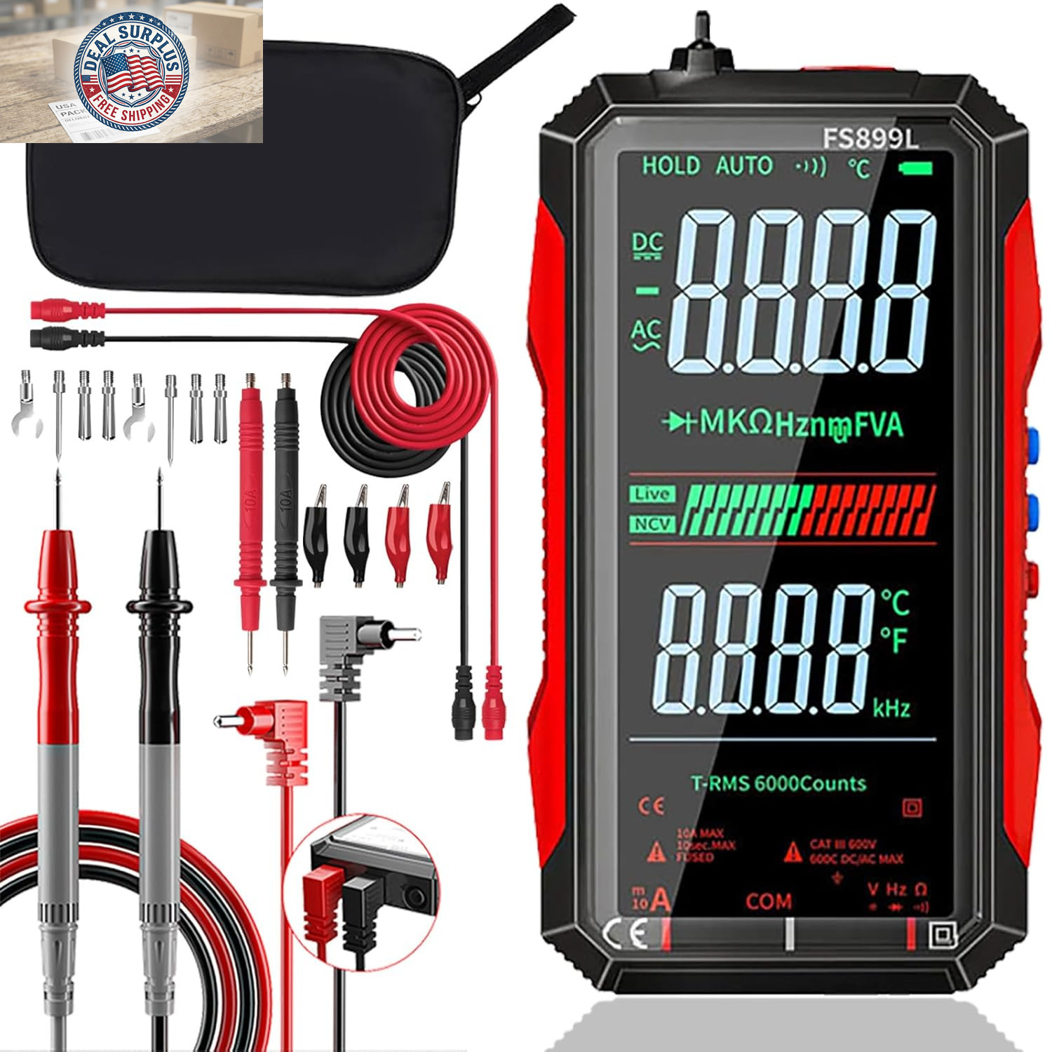 2026 Upgraded FS899L Digital Multimeter, Color Screen, USB-C with 20Pcs Silicone