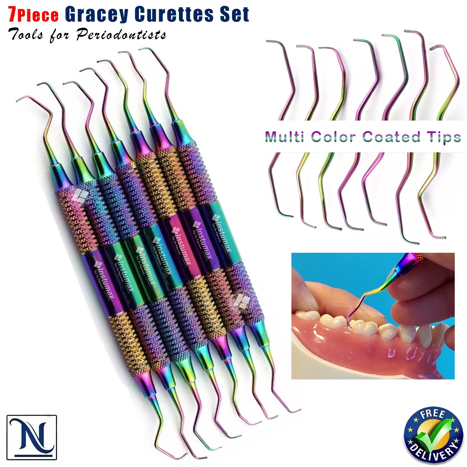 Dental Gracey Curettes Perio Teeth Scaling Root Planning Cavity Removal INSTUMAX