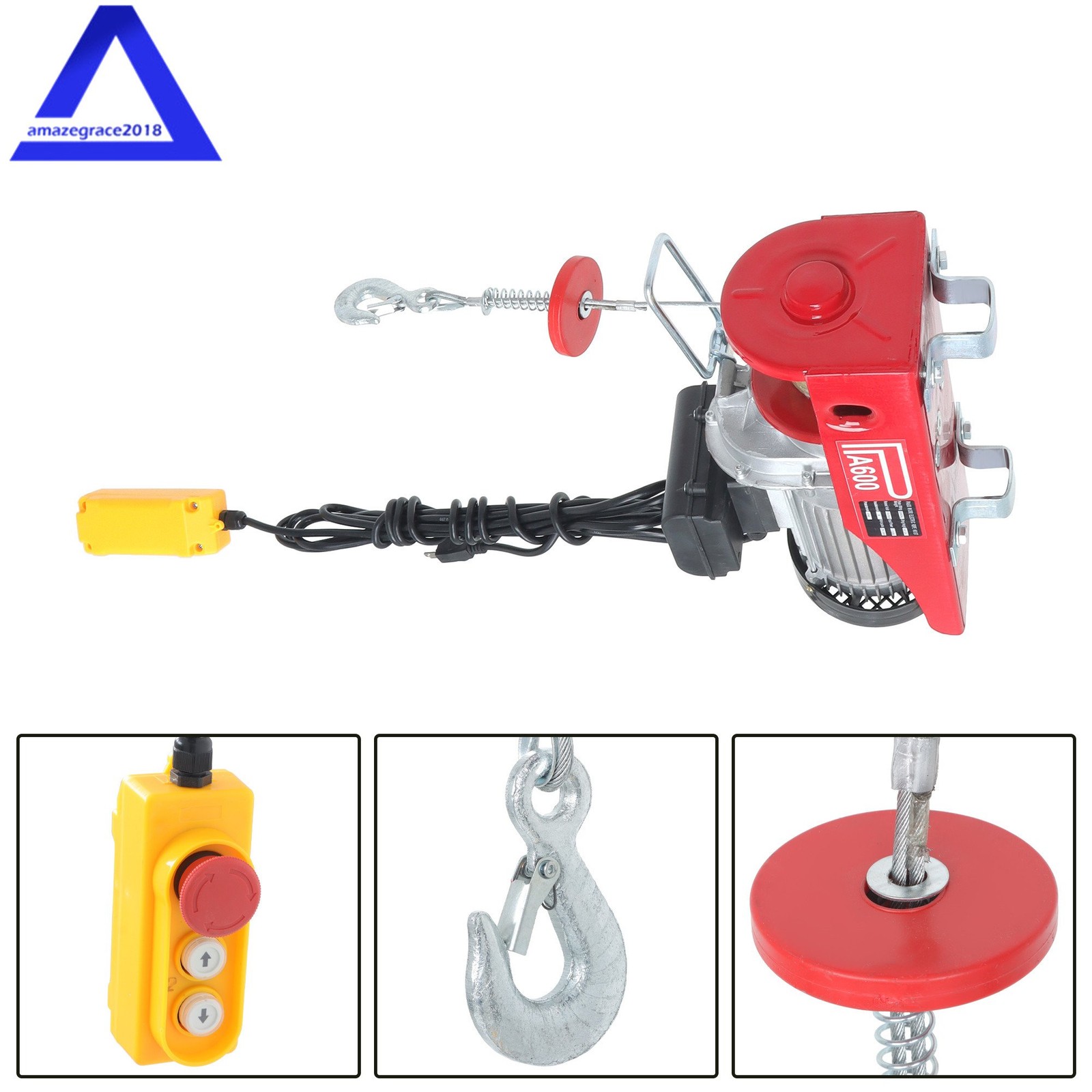 1320lbs Electric Winch 110V 1150W Mini Electric Hoist 14ft Wired Remote Control