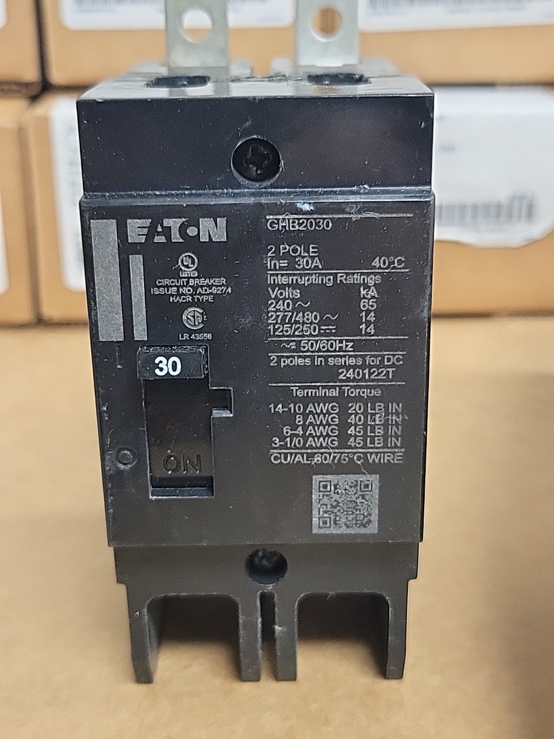 EATON GHB2030 Industrial Circuit Breaker 30 Amps, 277/480 VAC, 2 POLE