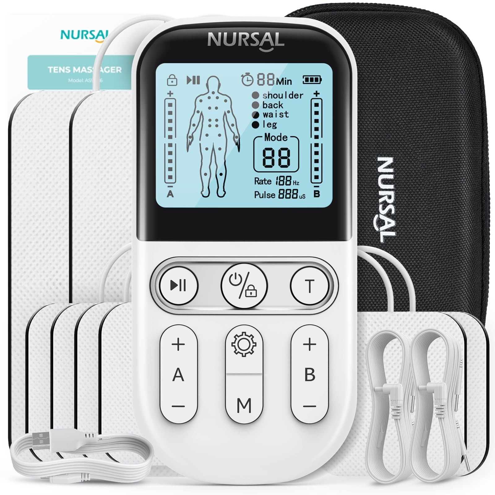 NURSAL TENS Unit Muscle Stimulator for Pain Relief Therapy, 3-in-1 Dual Chann…