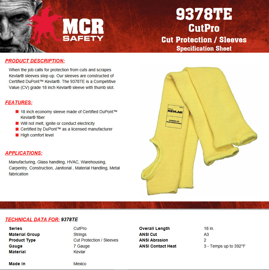 Cut/Scratch/Heat/Slash Resistant Arm Sleeves-18″(Made with 100% DuPont™ Kevlar®)
