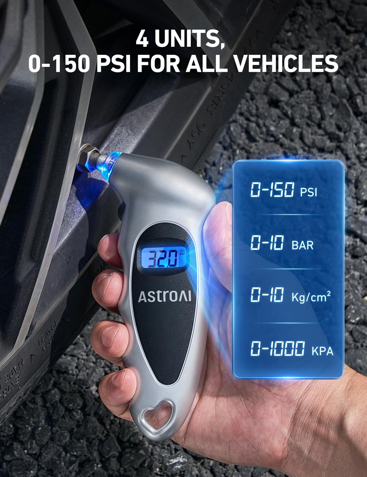 Astroai Digital Tire Pressure Gauge | 0-150 Psi Accuracy | Backlit Lcd Display