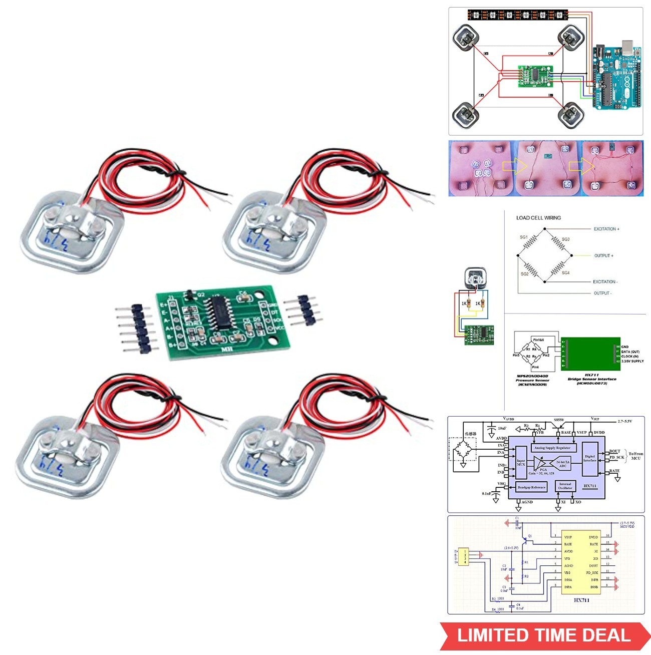 Load Cell 50kg Half Bridge Strain Gauge Sensor with HX711 Amplifier Module 4pcs