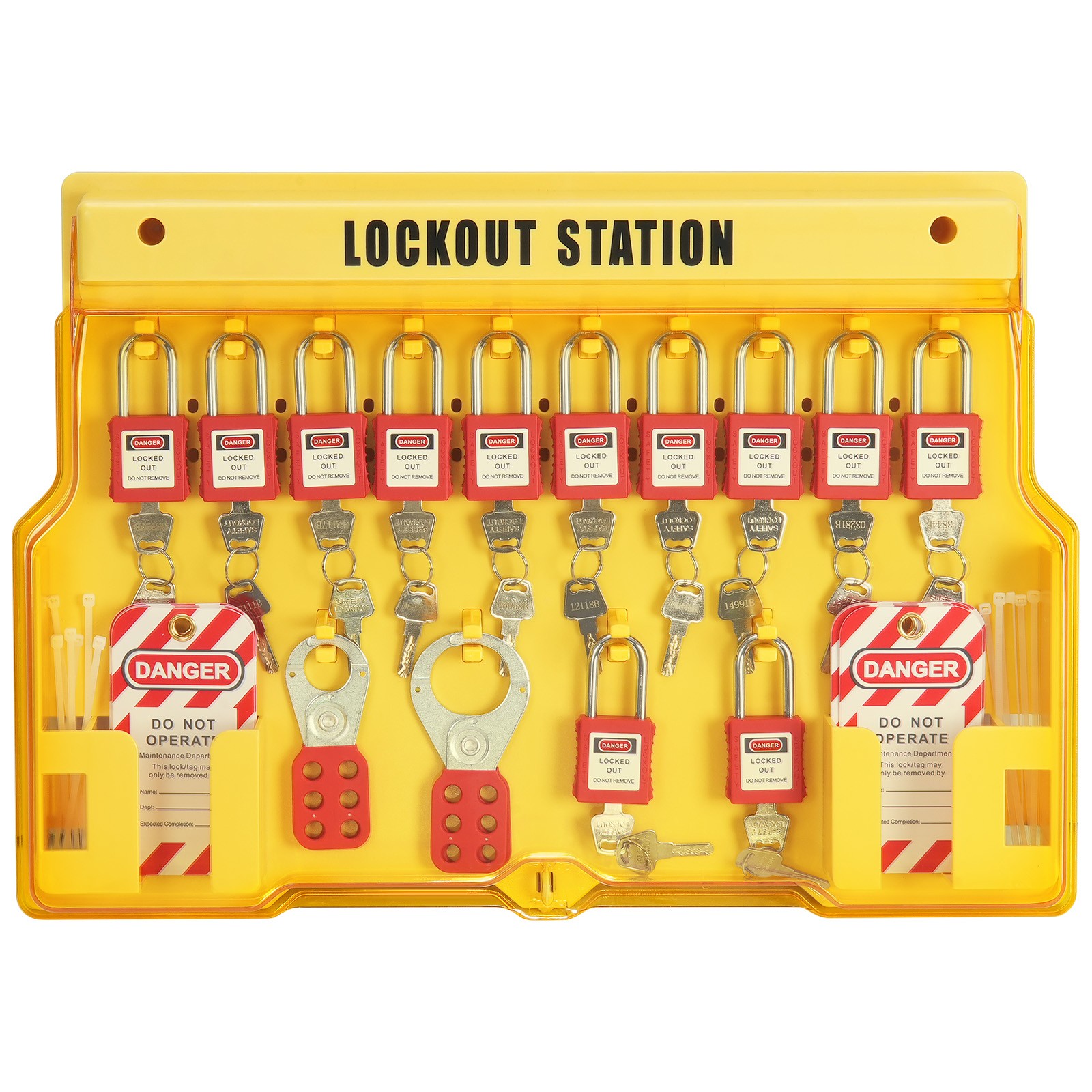 Uimoso 60PCS Electrical Lockout Tagout Kit Safety Padlocks Hasps Tags Ties Board