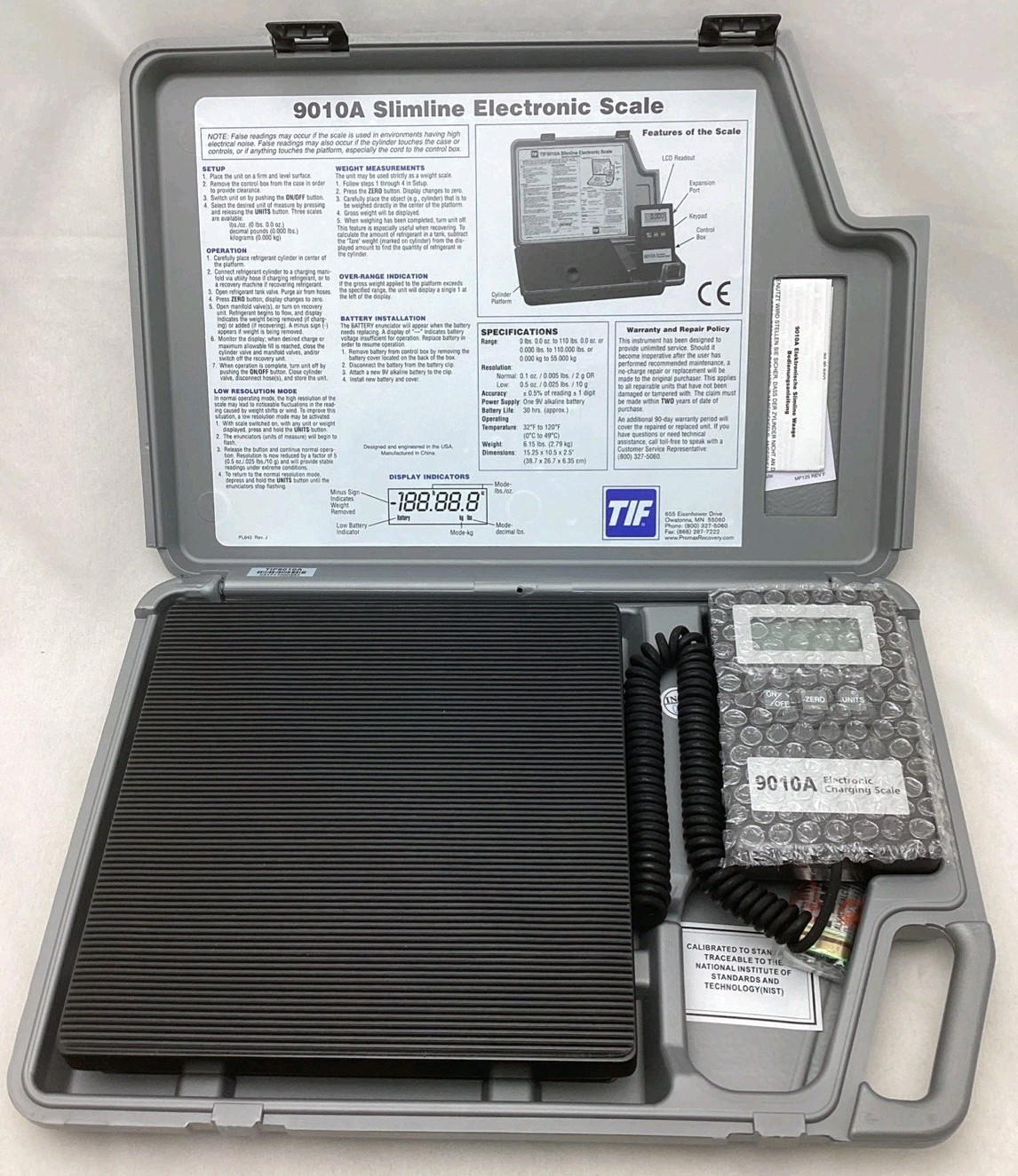 TIF 9010A Electronic Refrigerant Charging Scale Slimline Design