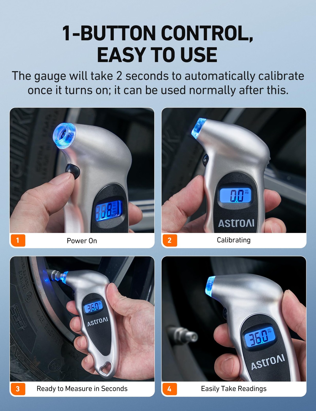 Astroai Digital Tire Pressure Gauge | 0-150 Psi Accuracy | Backlit Lcd Display