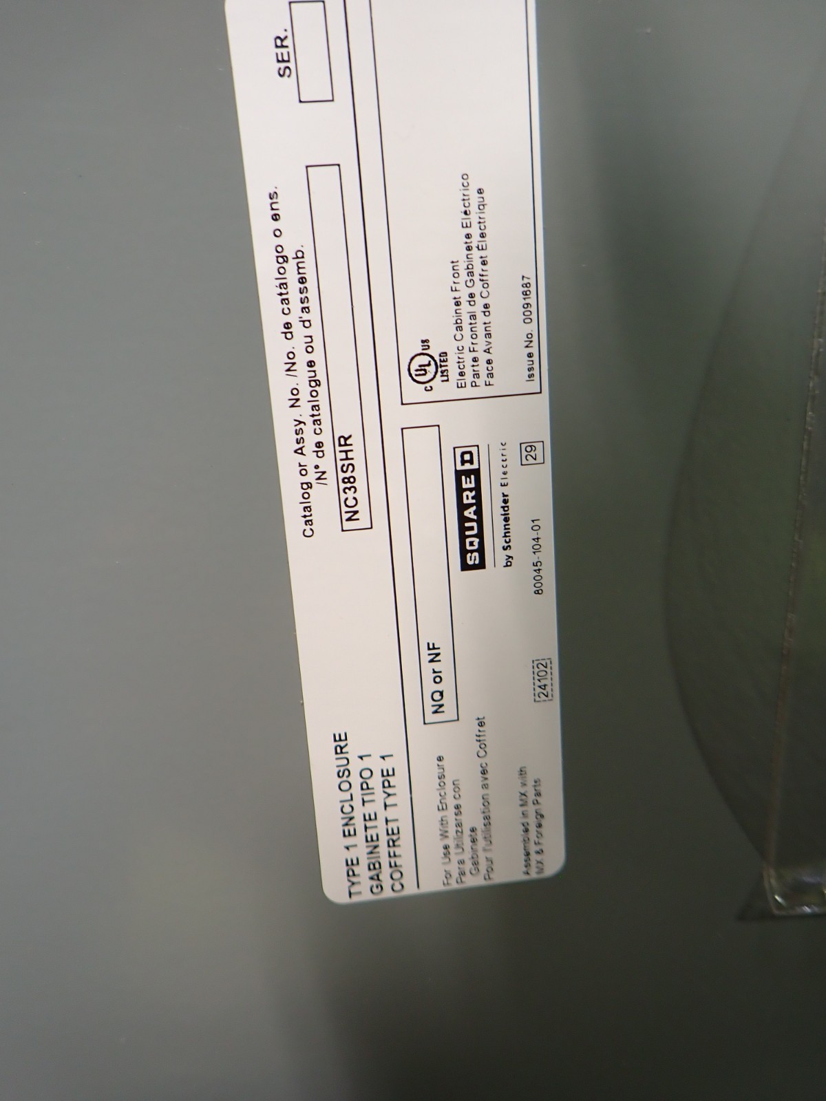 New Surplus SQUARE D NQ 100 amp MLO 208v 3 Phase Panel 42 Circuit NC38SHR P1827