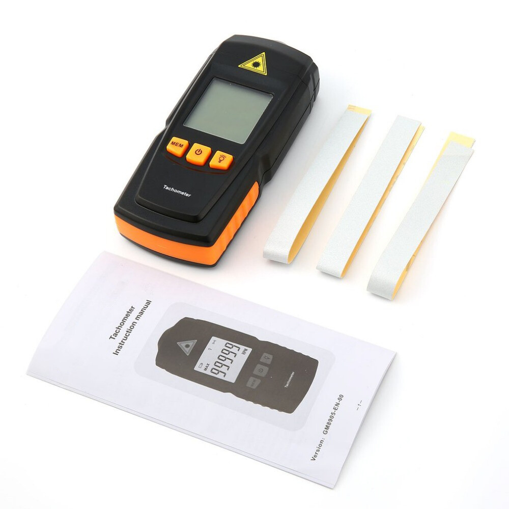 Digital Laser Tachometer Auto Range RPM Tach Meter Non-Contact LCD Backlit Gauge