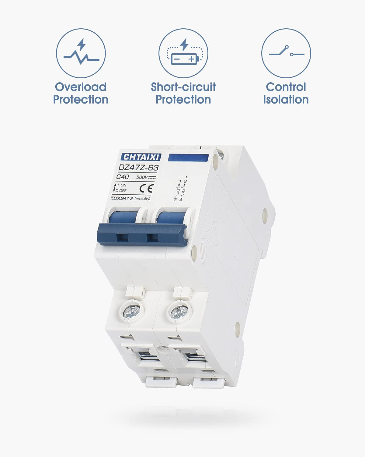DC Miniature Circuit Breaker, 2 Pole 500V 40 Amp | DIN Rail Mount Isolator for S