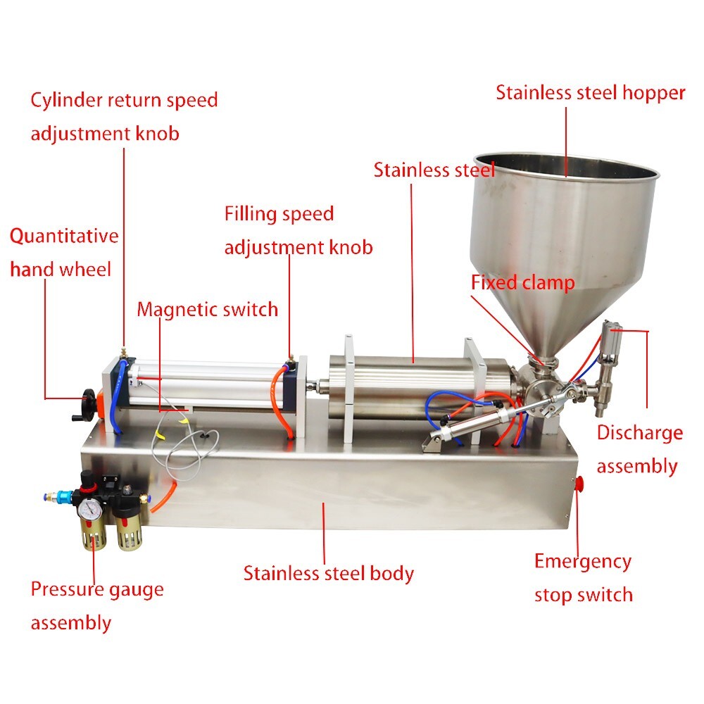 110V 1Nozzle 1000-5000ml Paste Liquid Filling Machine Piston Filler Large Hopper