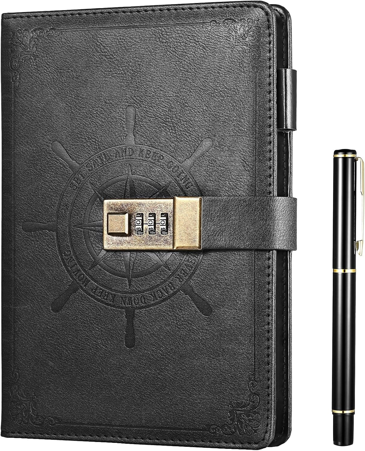 Black Journal with Lock, Refillable Faux Leather Lock Diary Notebooks Planner Or