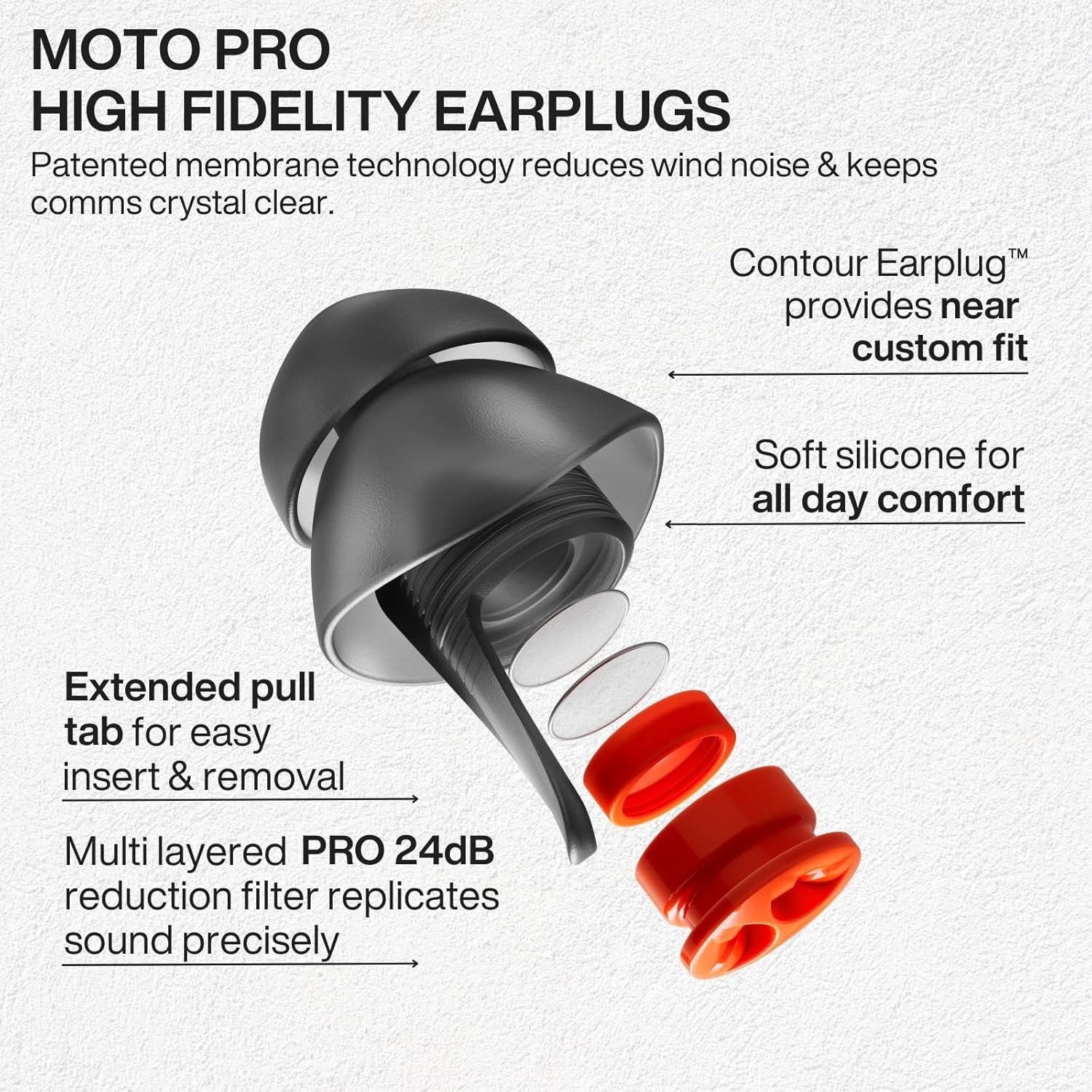 Moto PRO – Motorcycle Ear Plugs – Reusable Earplugs for Wind Noise Protection wi