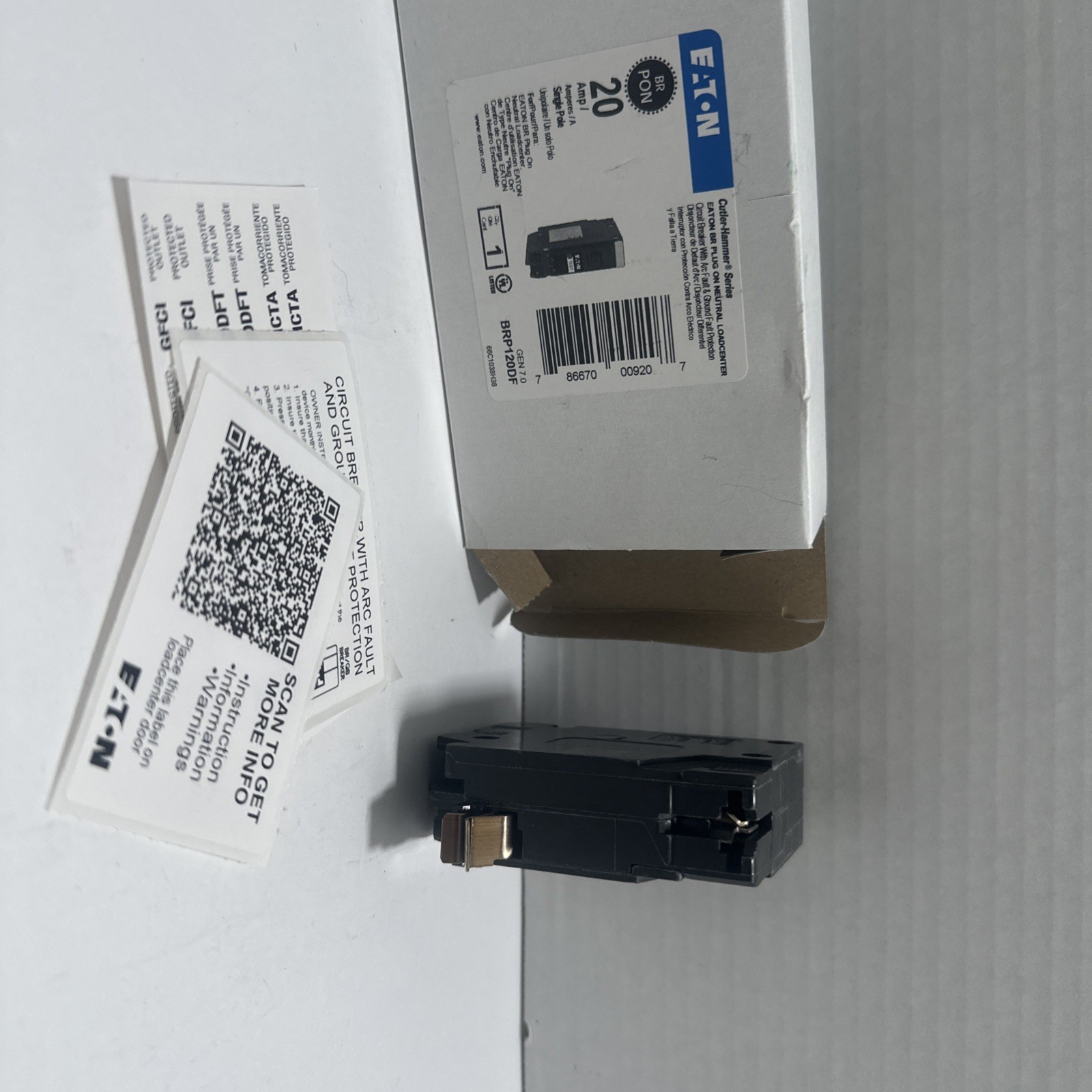 Eaton BRP120DF 20 Amp Dual Function AFCI GFCI Plug-On Neutral Breaker New