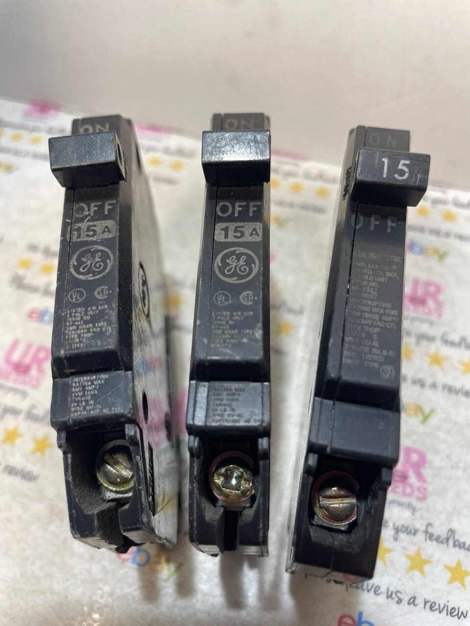 3 GE THQP115 15A 120V 1 POLE TYPE TQP CIRCUIT BREAKER LOT OF 3
