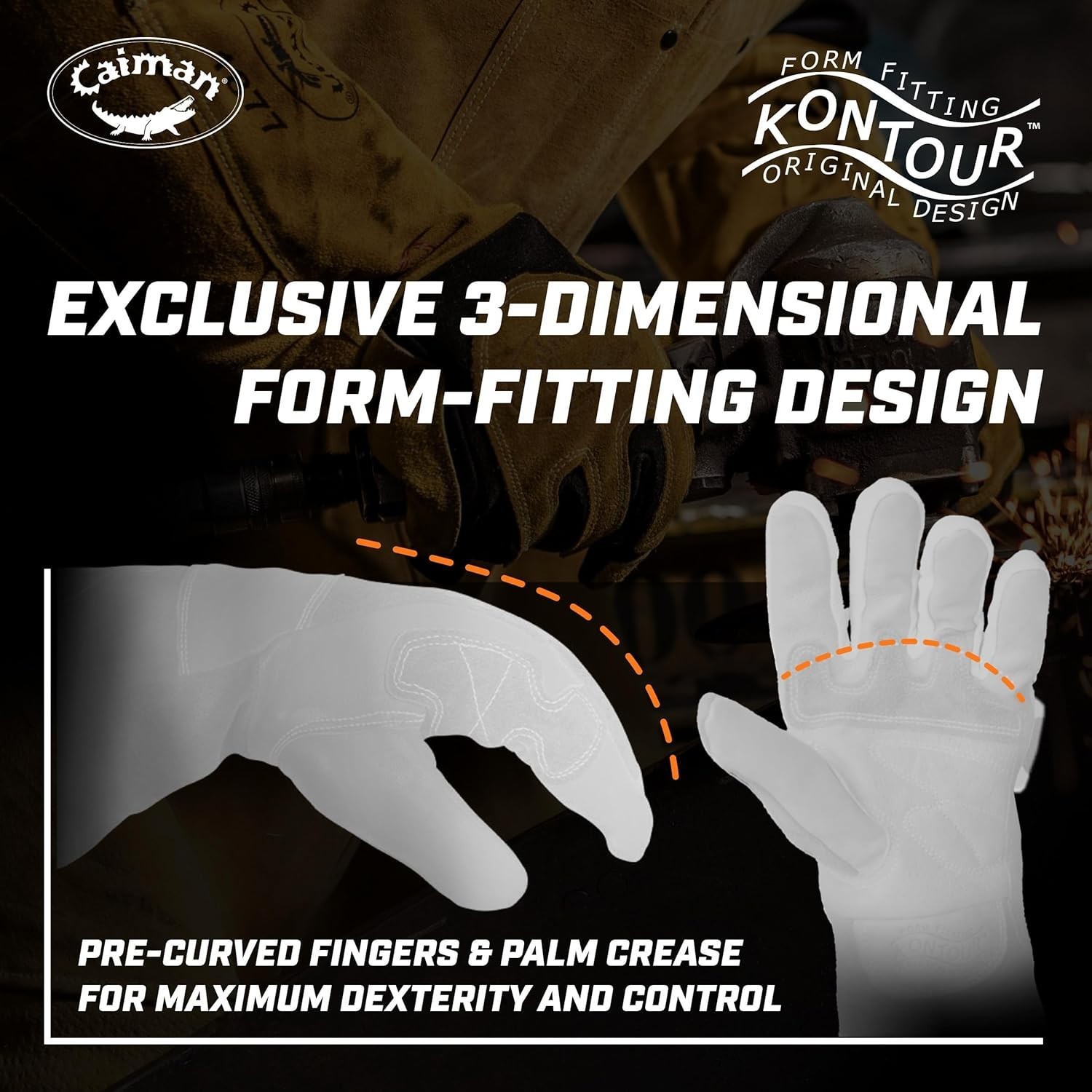 Caiman 1878-5 1878 Welding Gloves, Extended Gauntlet Cuff, Wing Thumb, Premium