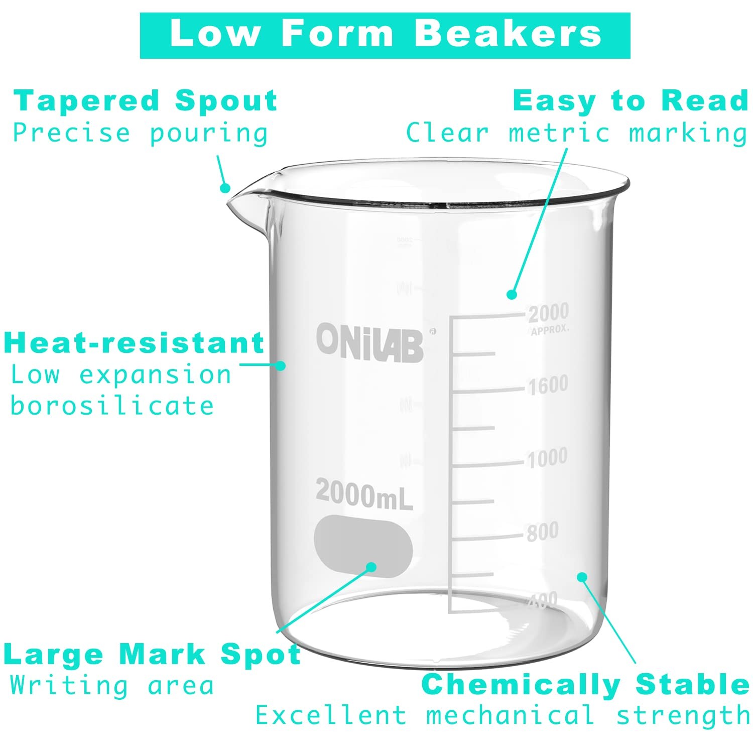 Scientific Glass Beaker Set, 1000ml 2000ml, Borosilicate Low Form