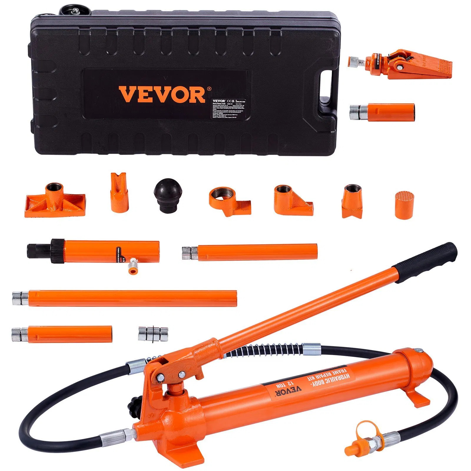12 Ton Porta Power Kit, Hydraulic Ram with Pump with 4.6 ft/1.4 m Oil Hose, Port