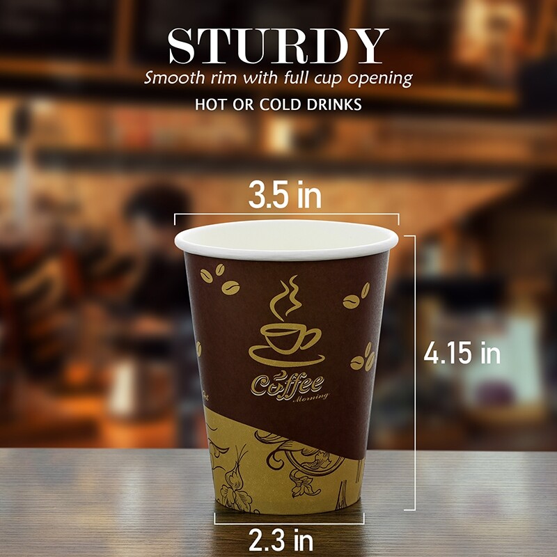12 oz Disposable Paper Cups Coffee Bean Design for Cold/Hot Drinking 50-500 Pack
