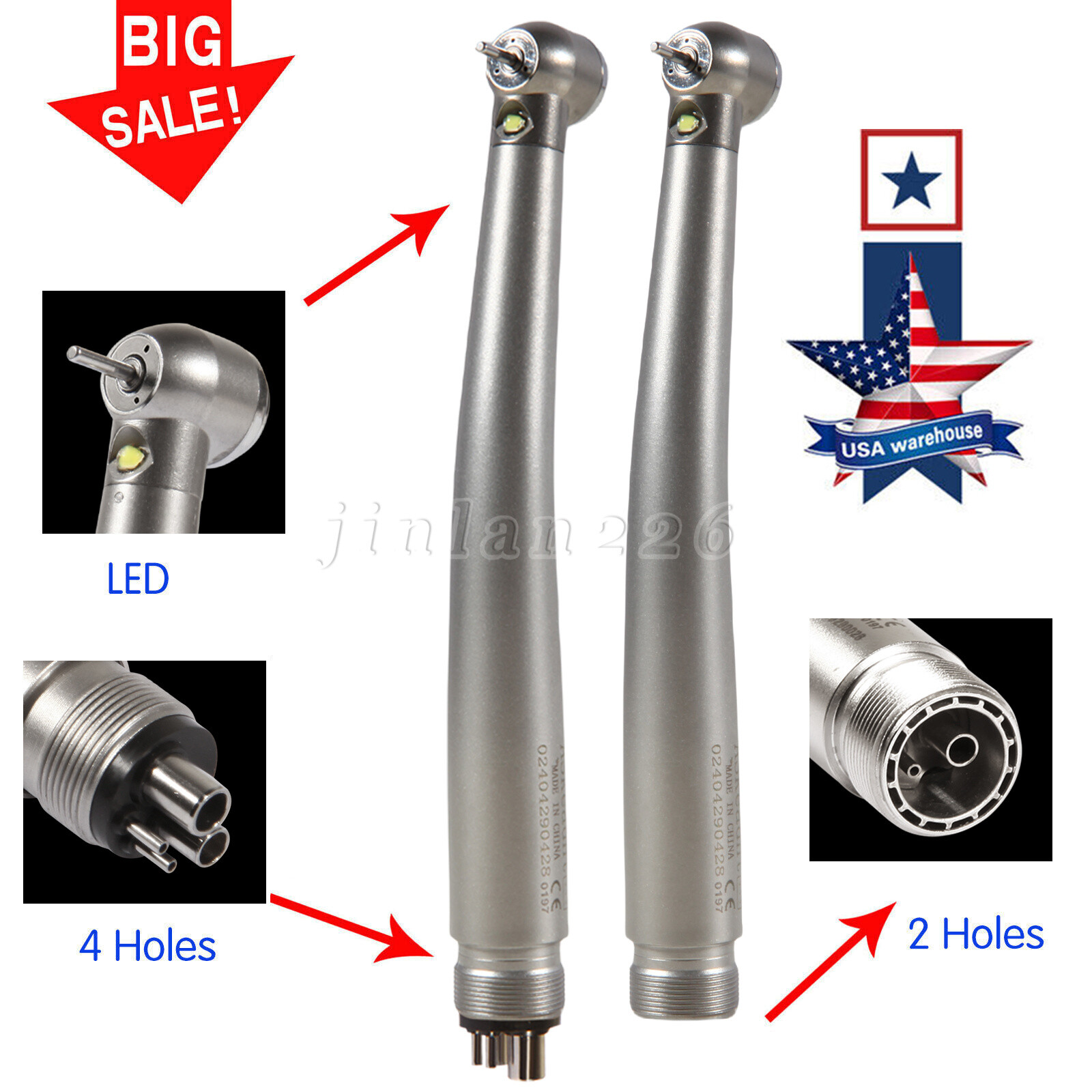 NSK Style Dental LED E-generator Fiber High Speed Handpiece Air Turbine 2Holes 4