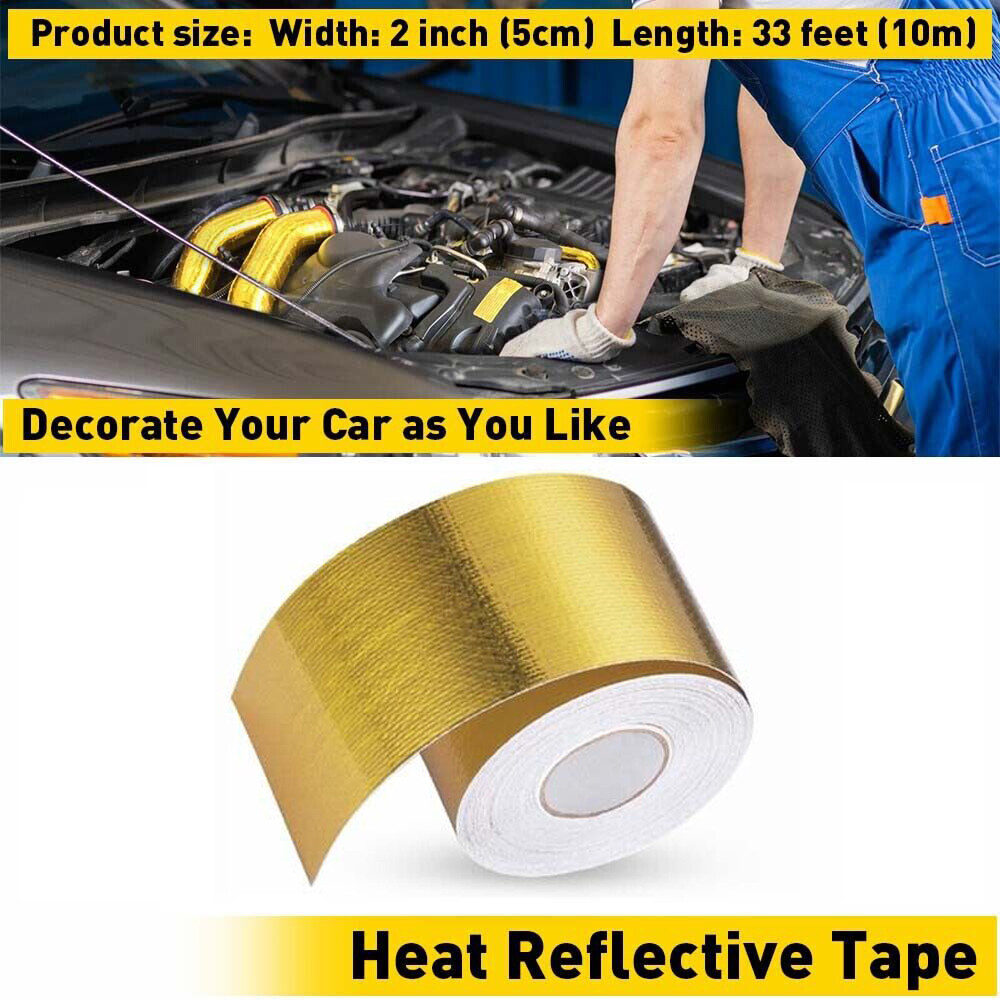 NEW 2″ 33Ft Gold Intake Heat Reflective Tape Wrap Self Adhesive High Temperature