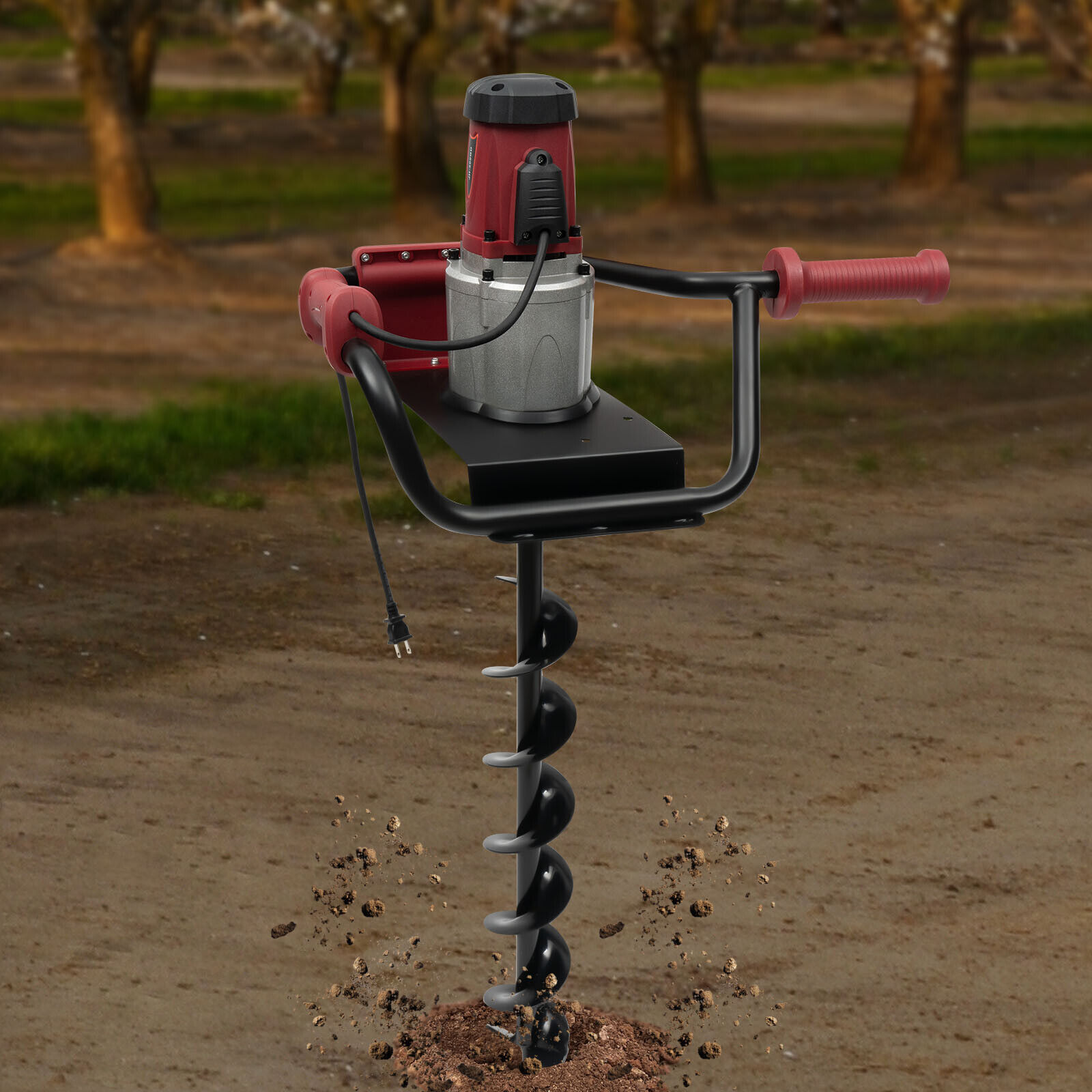 200rpm Powerful Electric Corded Digger Post Hole Auger 2 Drill Bit 1500W 1.6HP