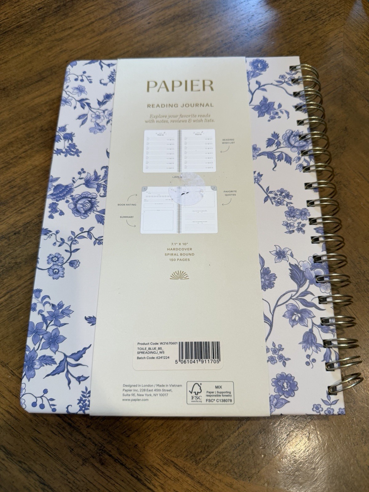 New Papier The Reading Journal Spiral Bound Floral Notebook