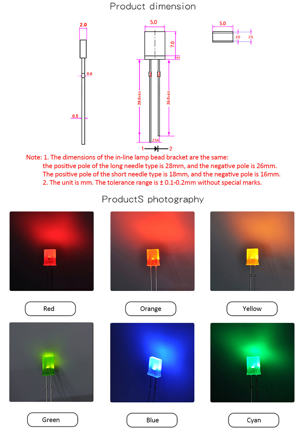 2x5x7mm Rectangular LED Diffused Light Emitting Diode 2x3x4mm DIY Indicator 10PC