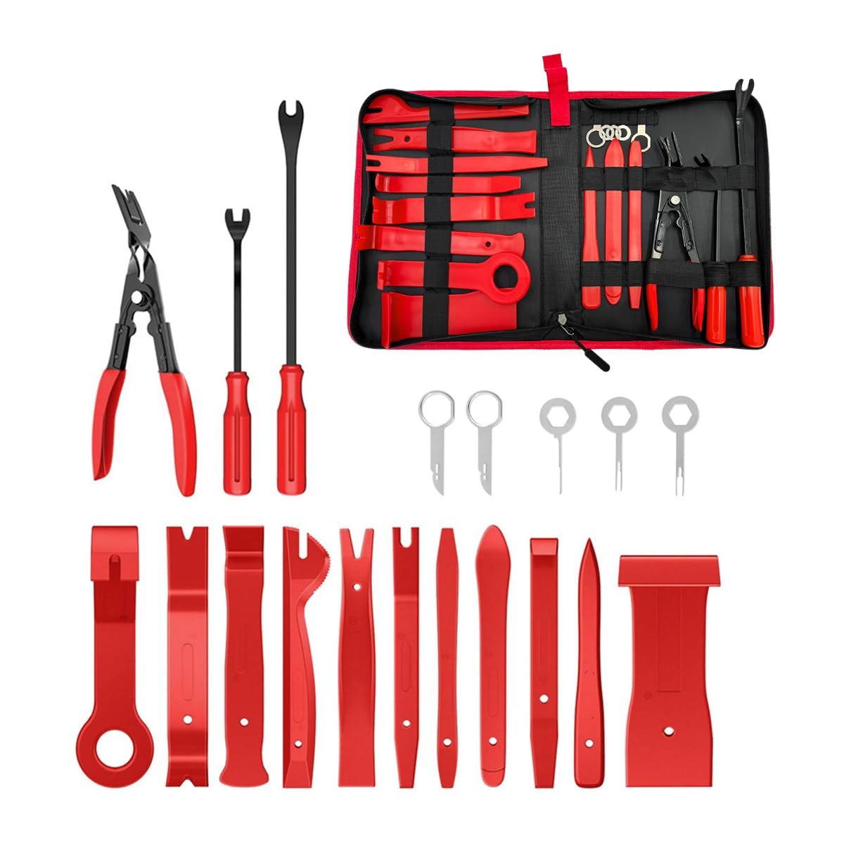 Suvnie 19PCS Trim Removal Tool Set, Car Panel Door 12.6×9.45×1.97 inches, Red