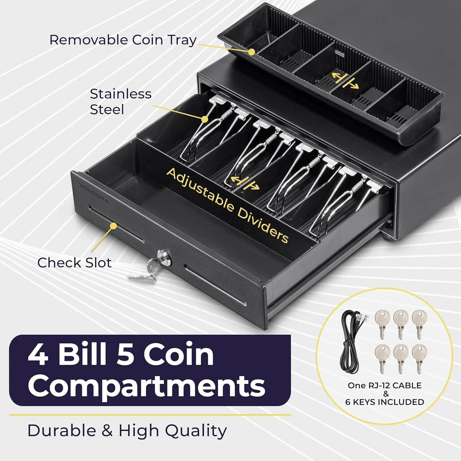Electronic Cash Register Drawer 13″ POS Box 4 Bill 5 Coin Tray Lock RJ11 RJ12