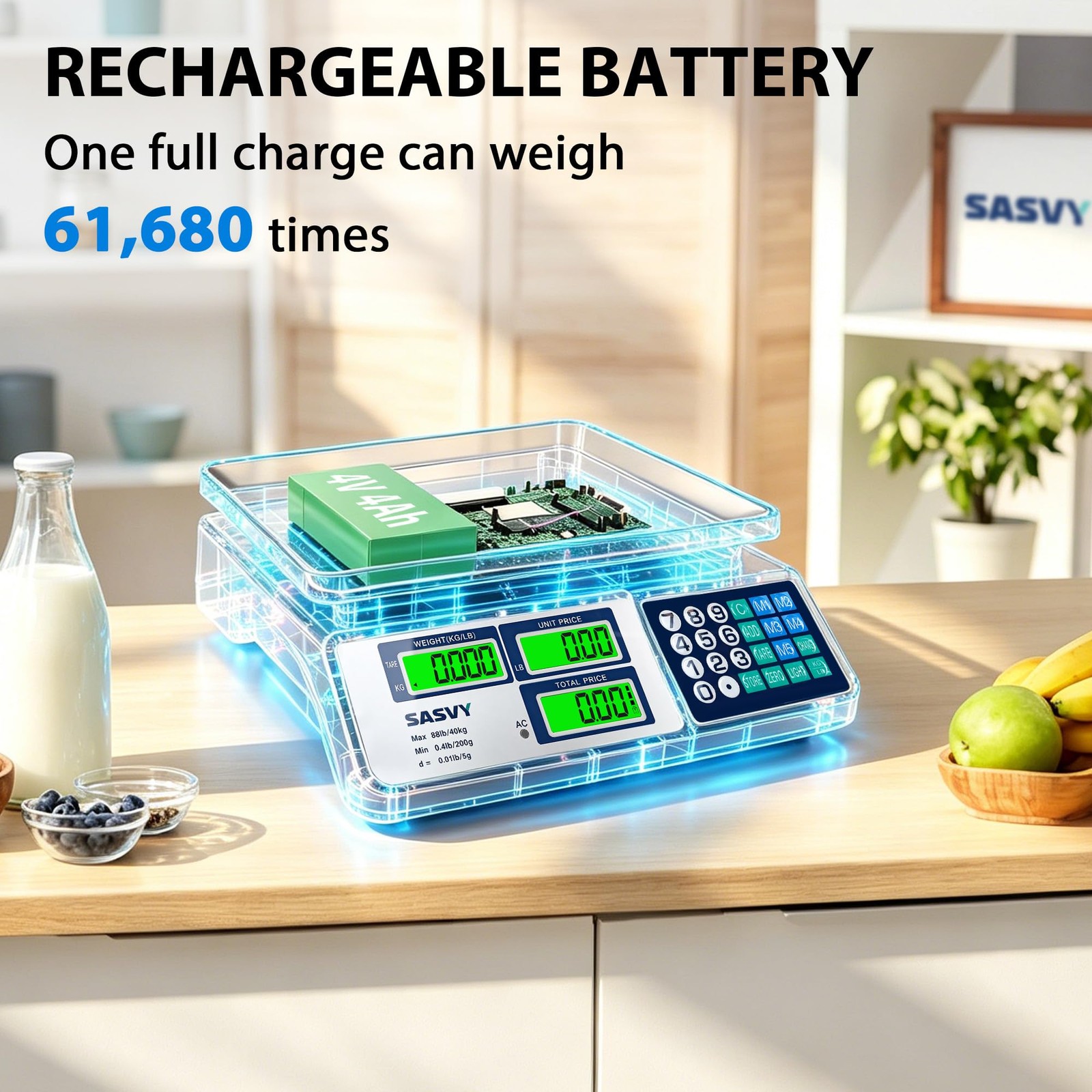 SASVY Price Computing Scale 88lb/40kg Commercial Food Scale with Change Funct…