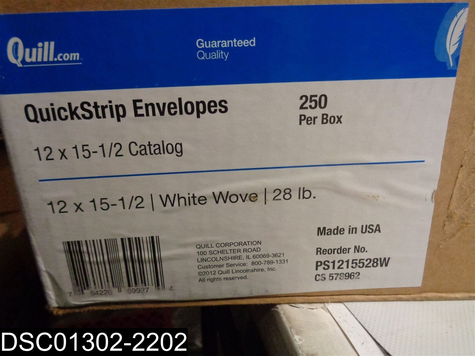 QTY=250: PS1215528W Quill 12″ x 15-1/2″ Easy Close Catalog Envelope