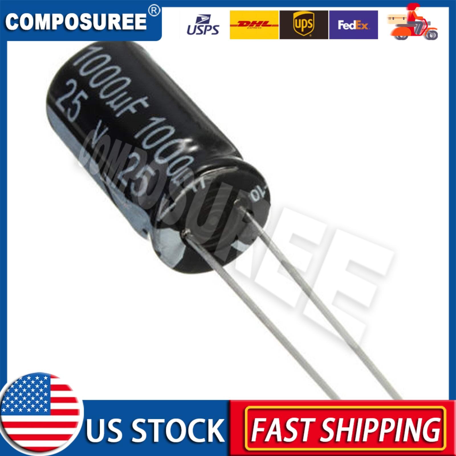 1000uF 25V Electrolytic Capacitors Lot CD110 New 5PCS