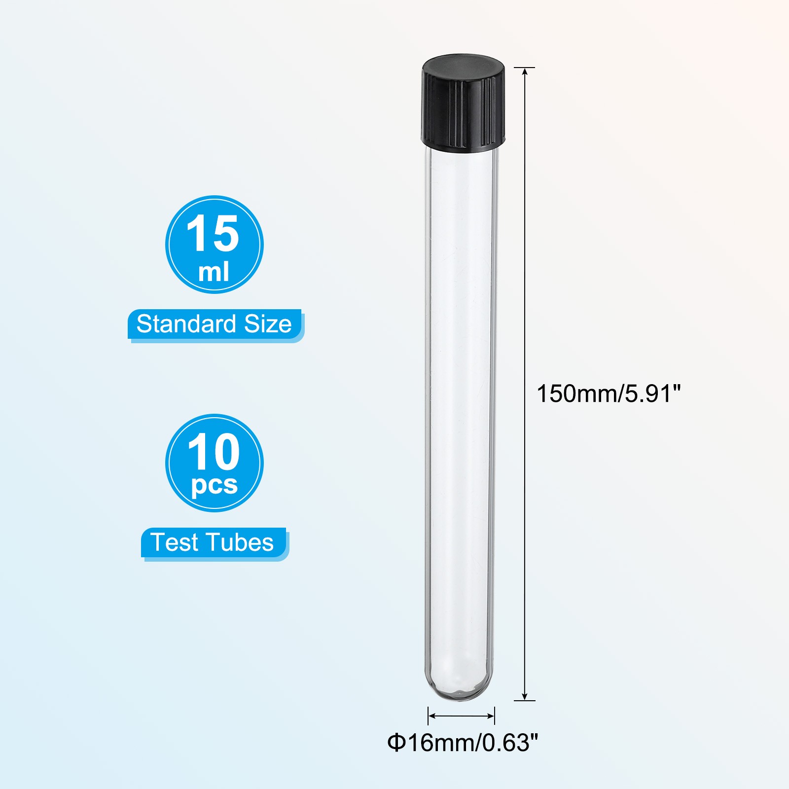 15ml Test Tubes, 10pcs 5.91×0.63in Glass Test Tube Containers with Plastic Cap