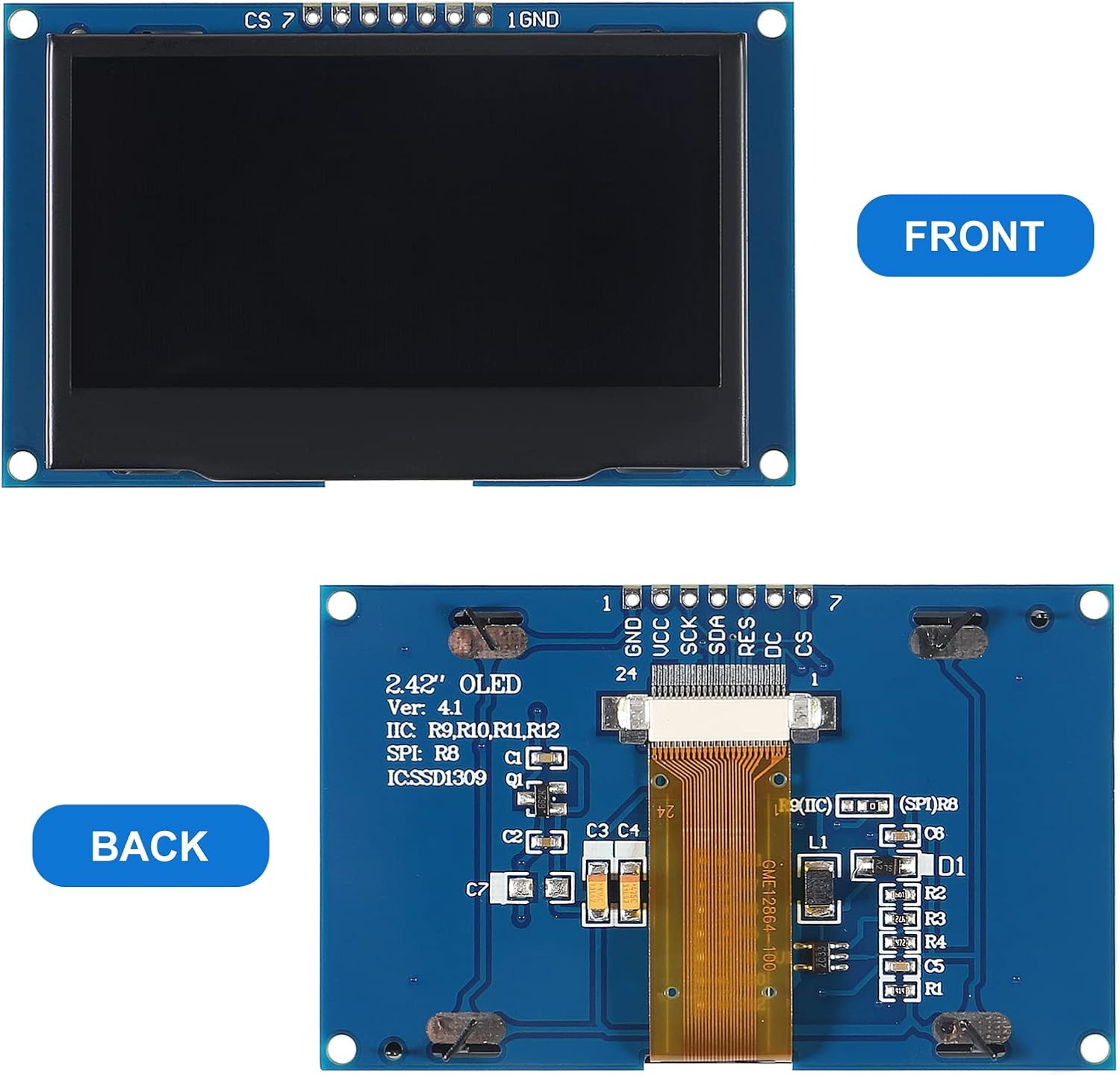 2.4″ 2.42 Inch 128X64 OLED LCD Display Module SSD1309 7 Pin SPI/IIC I2C Serial
