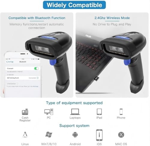 NETUM Bluetooth Barcode Scanner 1D Wireless CCD Reader for PC Tablet Smartphone