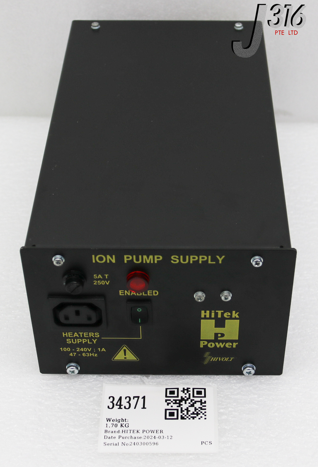 34371 HITEK POWER ION PUMP SUPPLY IP100-502-07 A1025900