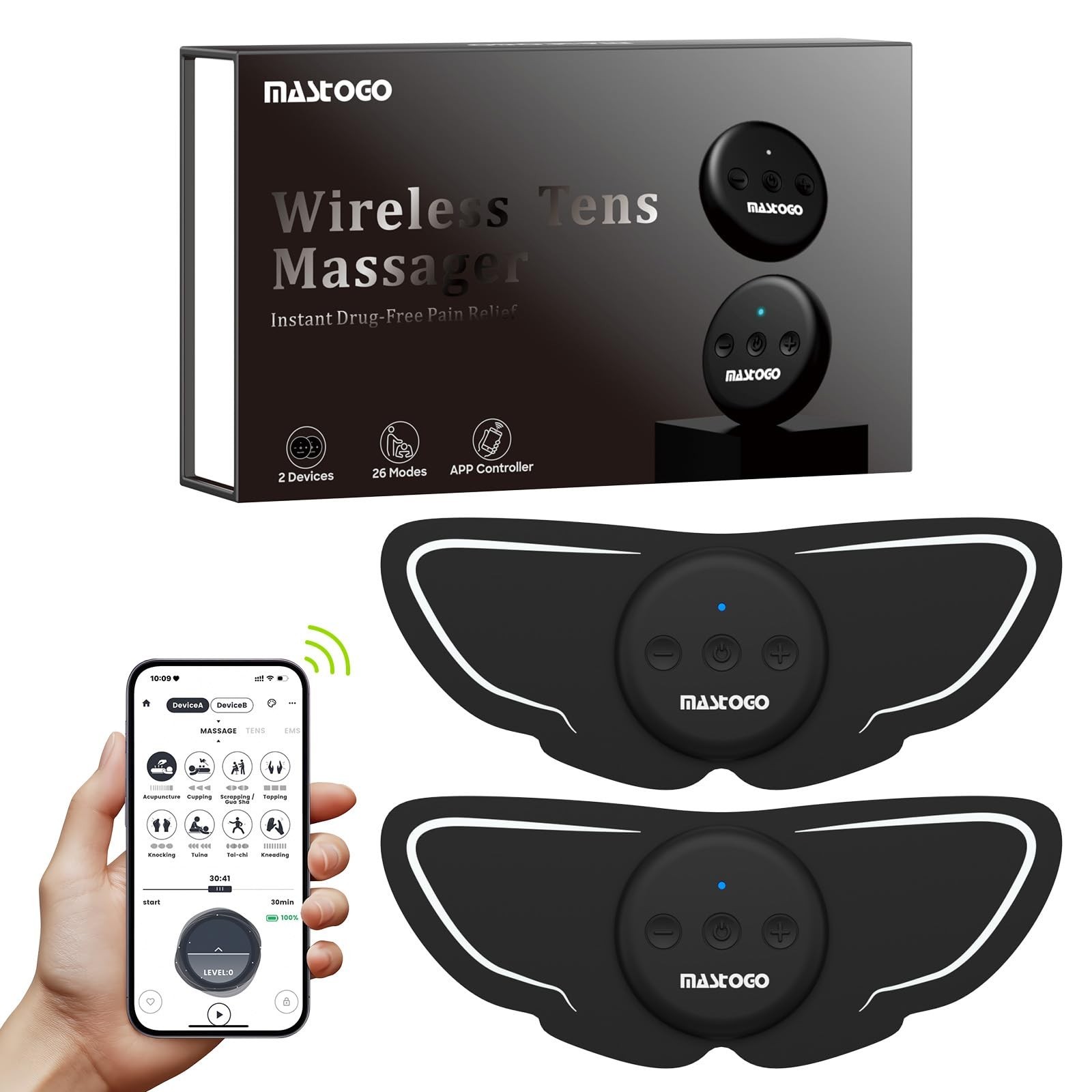 Wireless TENS Unit, Dual Host Muscle Stimulator with APP Control Up to 26 Mod…