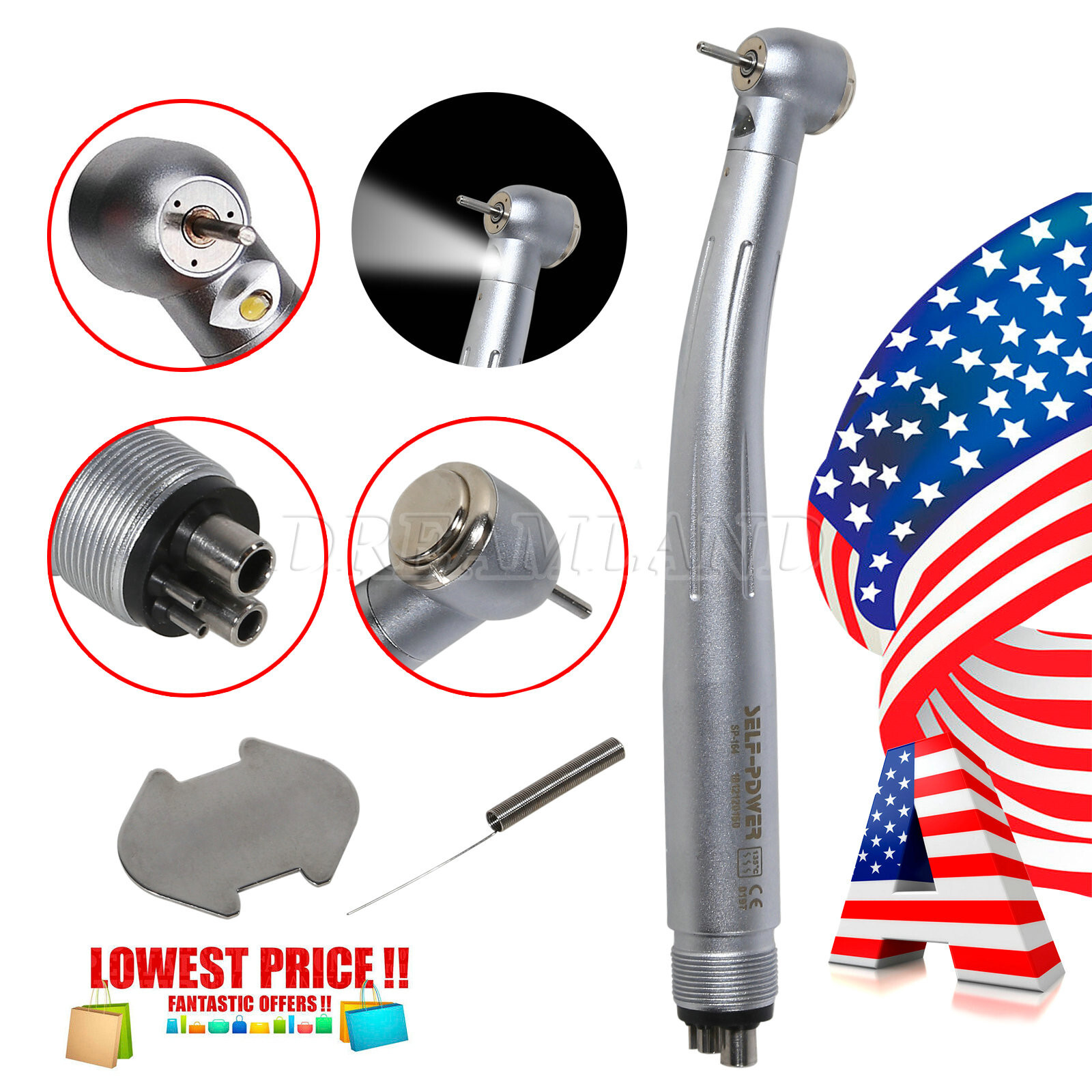 NSK Style Fiber Optic Dental E-generator LED 3-Spray High Speed handpiece 4 Hole