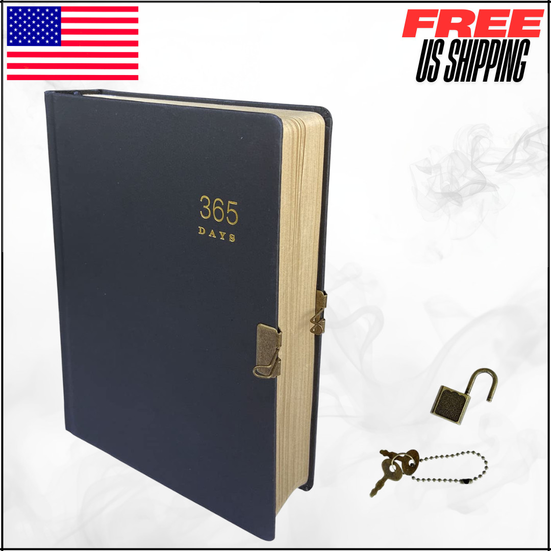 Vintage Journal with Lock & Key A5 Blank Page Diary Notebook Black Hardcover 365