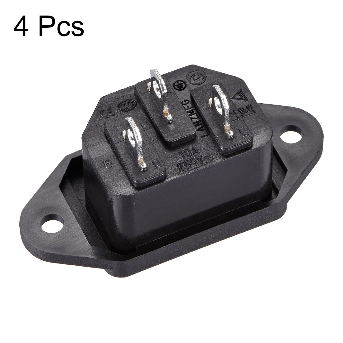 4 x Panel Mount Plug Adapter AC 250V 10A C14 3 Pins IEC Inlet Module Plug