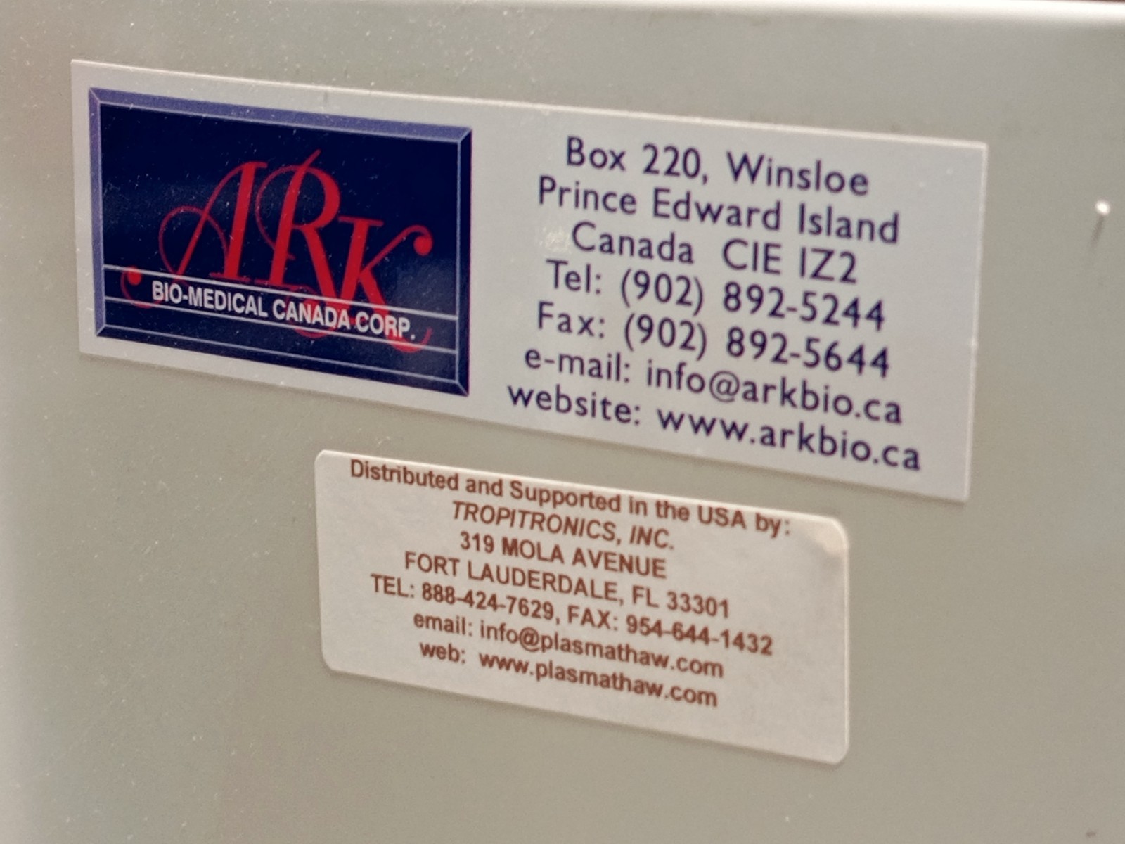 ARK Bio-Medical Canada Corp./ Ark Bio 72A Plasma Defroster 115V, 60Hz, 15.0A