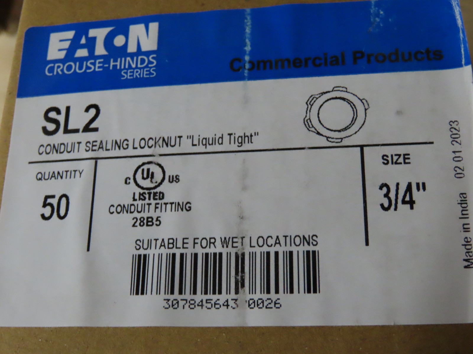 EATON SL2 CONDUIT SEALING LOCKNUT 3/4″ Liquid Tight (Pack of 50)