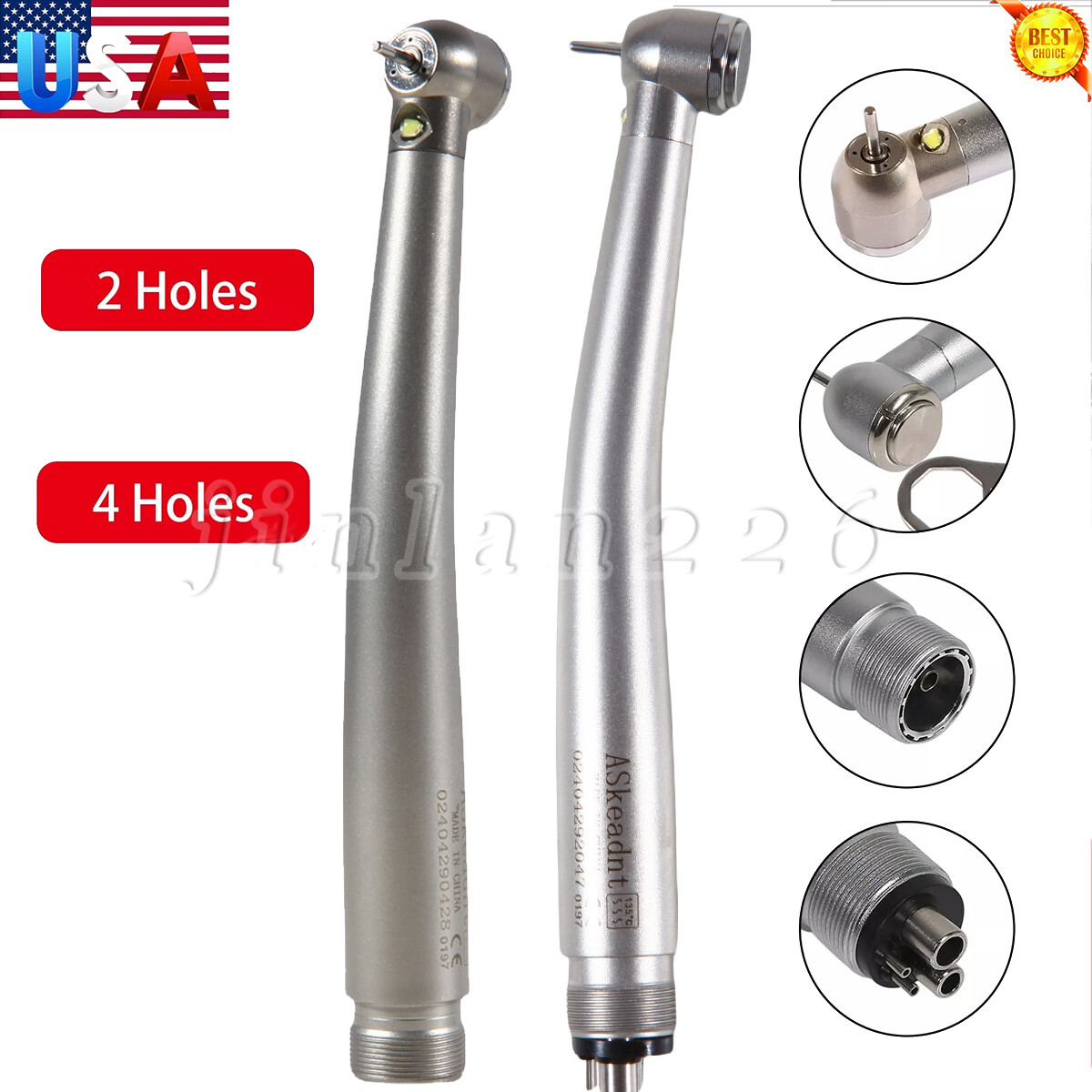 Askeadnt Dental E-generator LED High Speed Handpiece Push Button 2、4 Holes