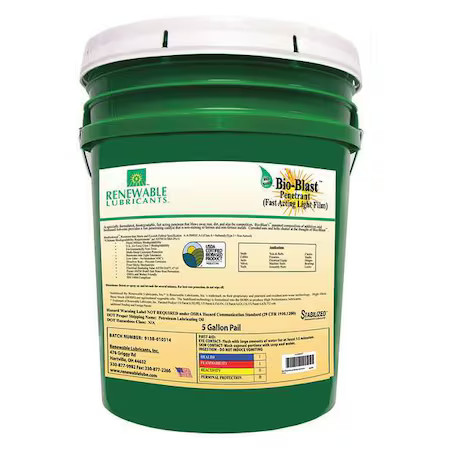 Renewable Lubricants 80354 Penetrating Lubricant, 5 Gal, Bucket, Vegetable Oil