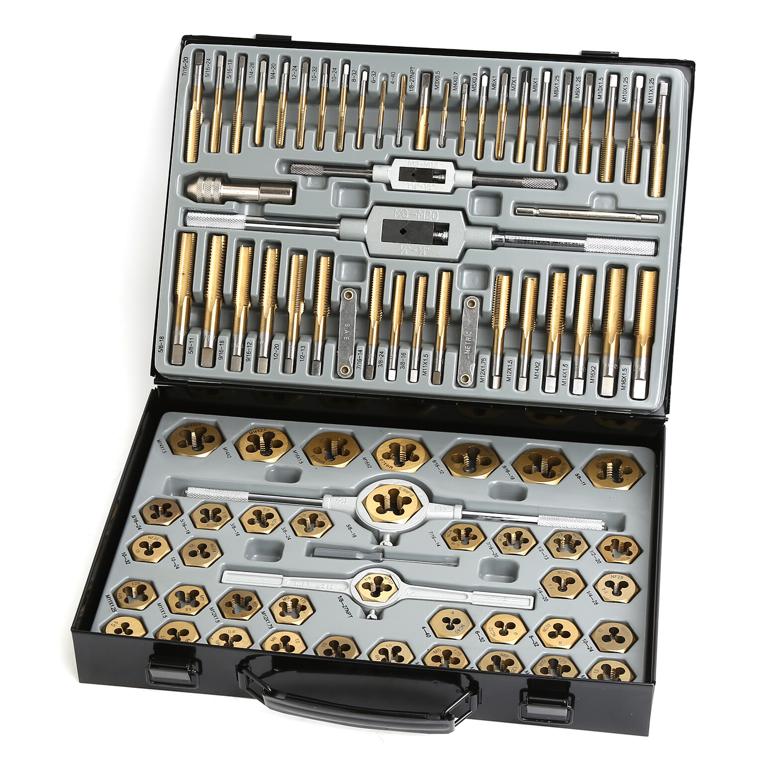 Tap & Die Tools Set, SAE / METRIC Metal Case Tapping Thread Cutting Kit Set 86PC