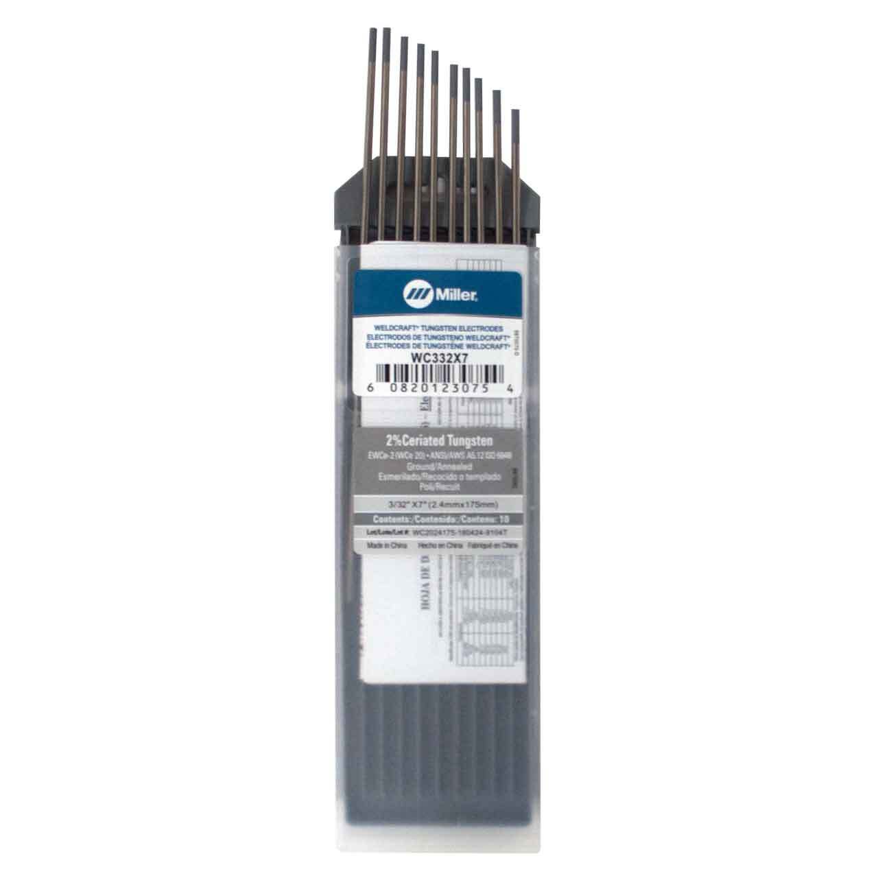 Miller Weldcraft WC332X7 2% Ceriated Tungsten Electrode 3/32″ X 7″ 10 pack