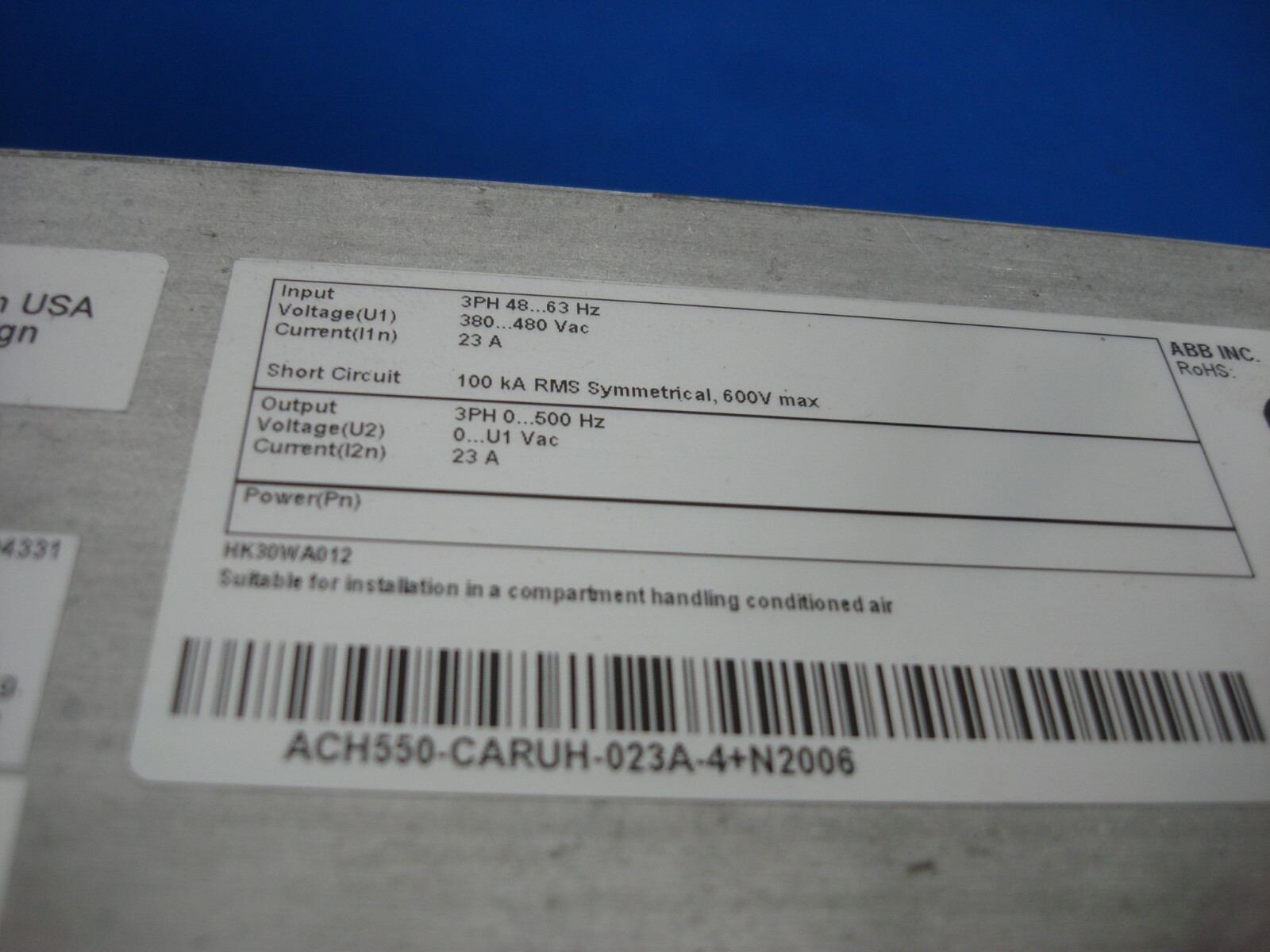 ABB HK30WA012 ACH550-CARUH-023A-4+N2006 VARIABLE FREQUENCY DRIVE