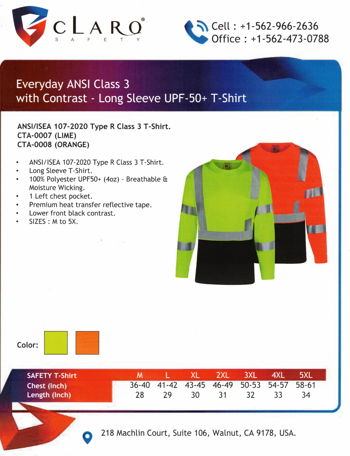 Everyday ANSI Class 3 with Contrast-Long Sleeve UPF-50+ T-Shirt